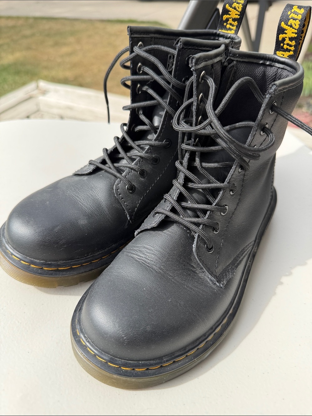 Dr. Martens Black Boots. Dark Black in Person- sunlight just made them lighter!